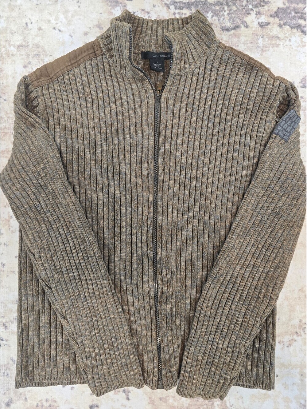 Calvin Klein Jeans Men's Ribbed Full Zip Sweater Jacket L/G